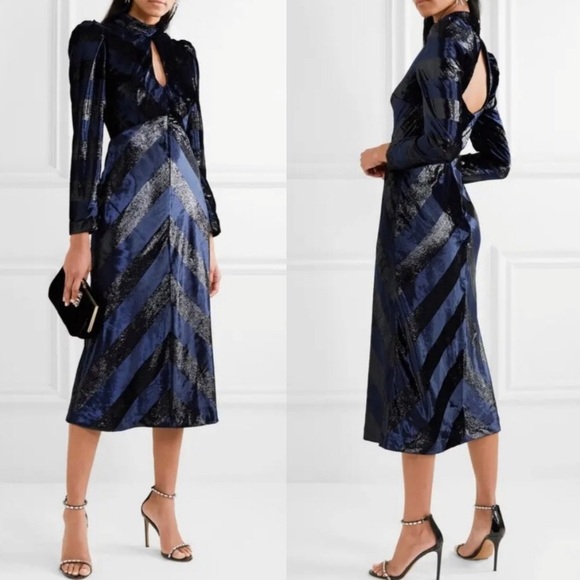 Rebecca Vallance Dresses & Skirts - Rebecca Vallance Maison Liquid Velvet Striped Long Sleeve Dress 8